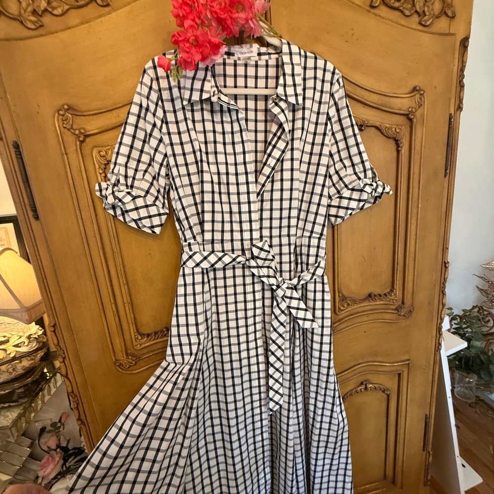 Calvin Klein Black and White Gingham Maxi Shirt Dress - Picture 6 of 7
